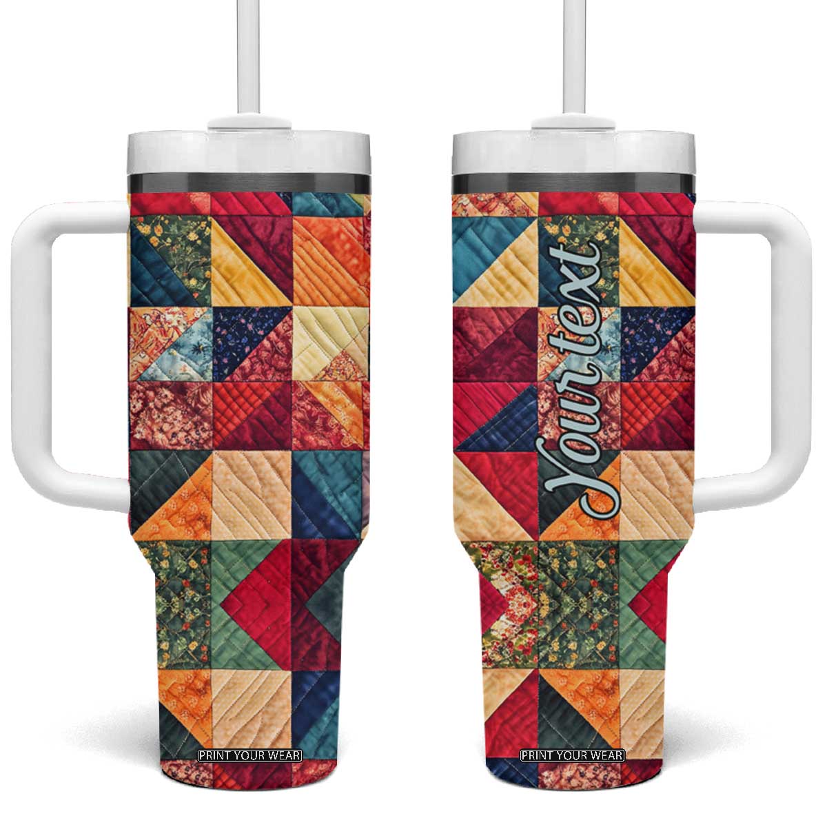 Personalized Quilting Fabric Pattern Tumbler With Handle with Sewing Theme Design TS04 One Size: 40 oz Multicolor Print Your Wear