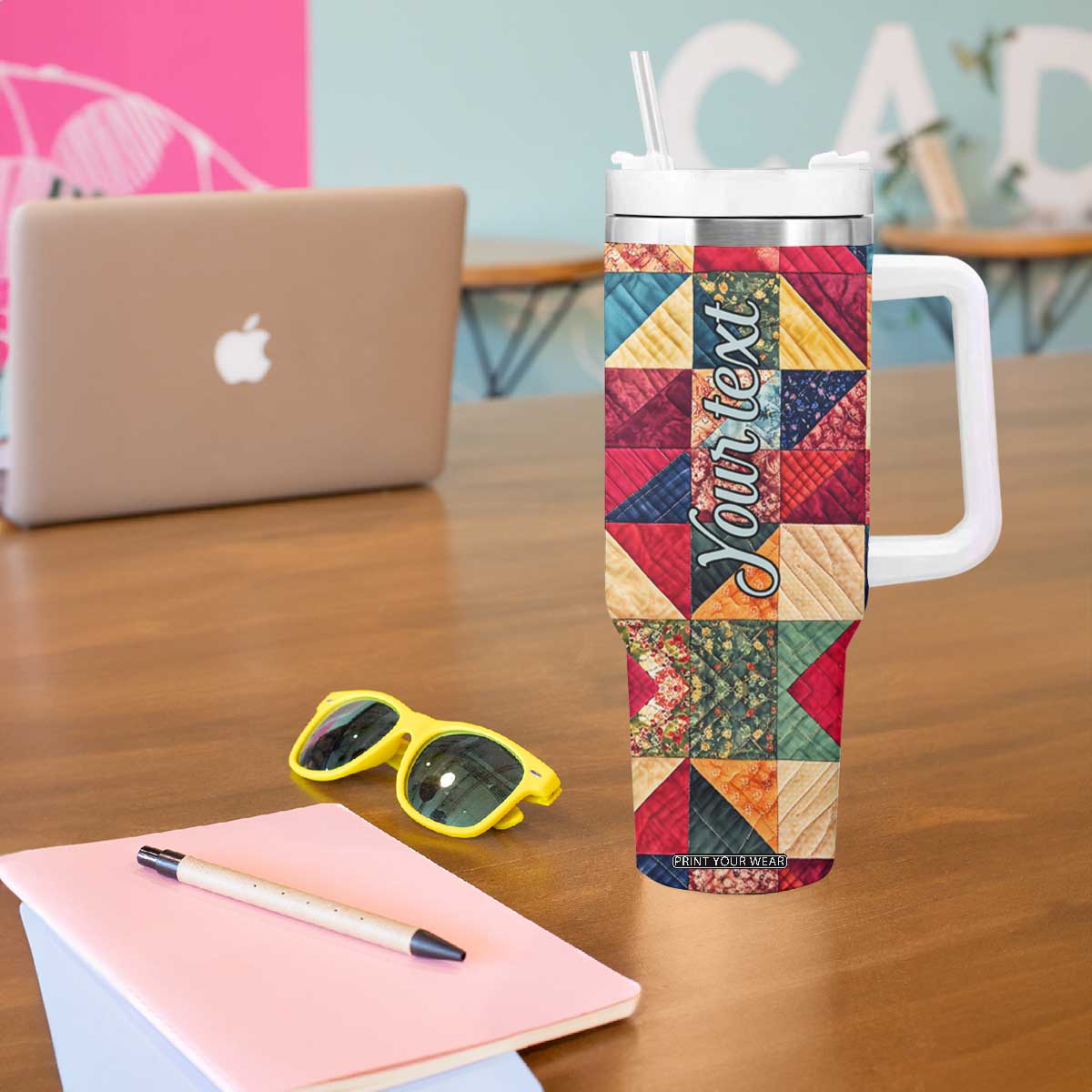 Personalized Quilting Fabric Pattern Tumbler With Handle with Sewing Theme Design TS04 Print Your Wear