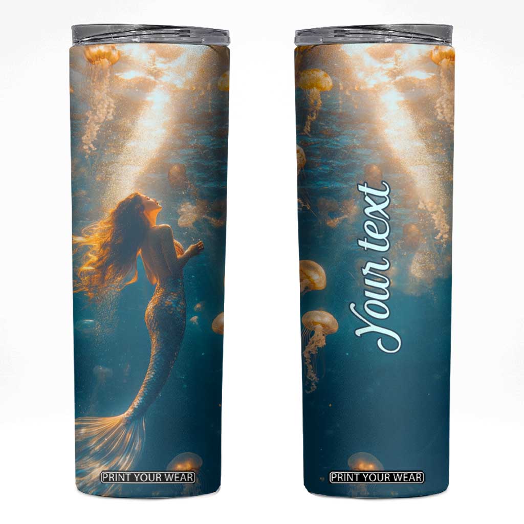 Personalized Retro Mermaid Skinny Tumbler with Vintage Design Elements TS04 Multicolor Print Your Wear