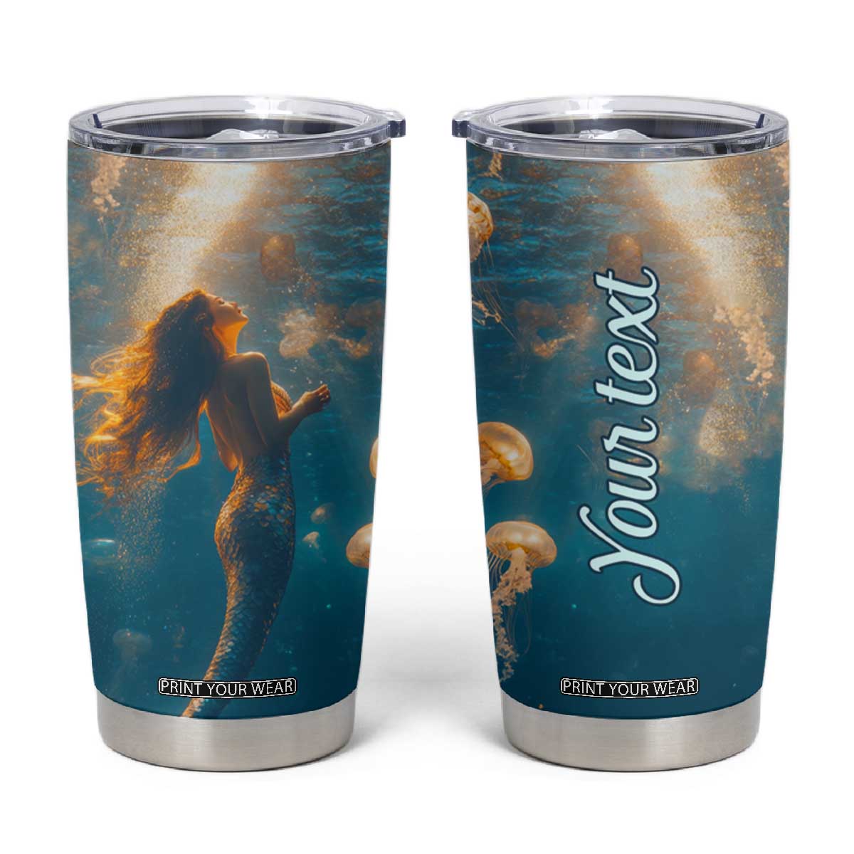 Personalized Retro Mermaid Tumbler Cup with Vintage Design Elements TS04 Multicolor Print Your Wear