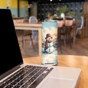 Personalized Retro Snowman Skinny Tumbler Classic Holiday Style with Winter Cabin and Snowy Scene TS04 Print Your Wear