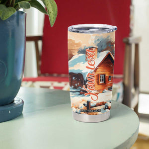 Personalized Retro Snowman Tumbler Cup Classic Holiday Style with Winter Cabin and Snowy Scene TS04 Print Your Wear