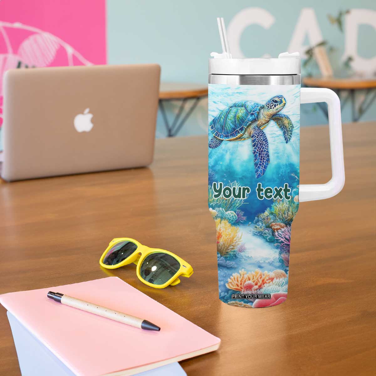 Personalized Sea Turtle Tumbler With Handle with Wisdom From A Sea Turtle Quote TS04 Print Your Wear