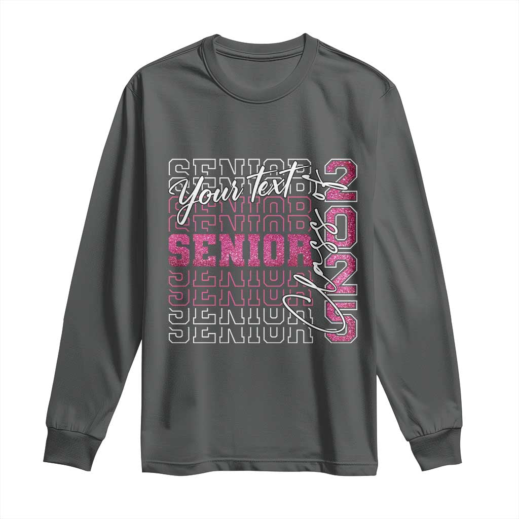 Personalized Senior 2025 Long Sleeve Shirt Custom Text Class Of 2025 Graduation Glitter Print TS11 Dark Heather Print Your Wear
