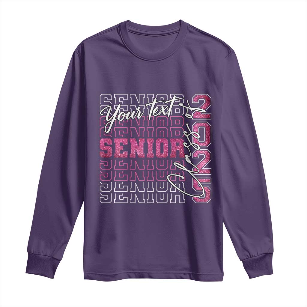 Personalized Senior 2025 Long Sleeve Shirt Custom Text Class Of 2025 Graduation Glitter Print TS11 Purple Print Your Wear