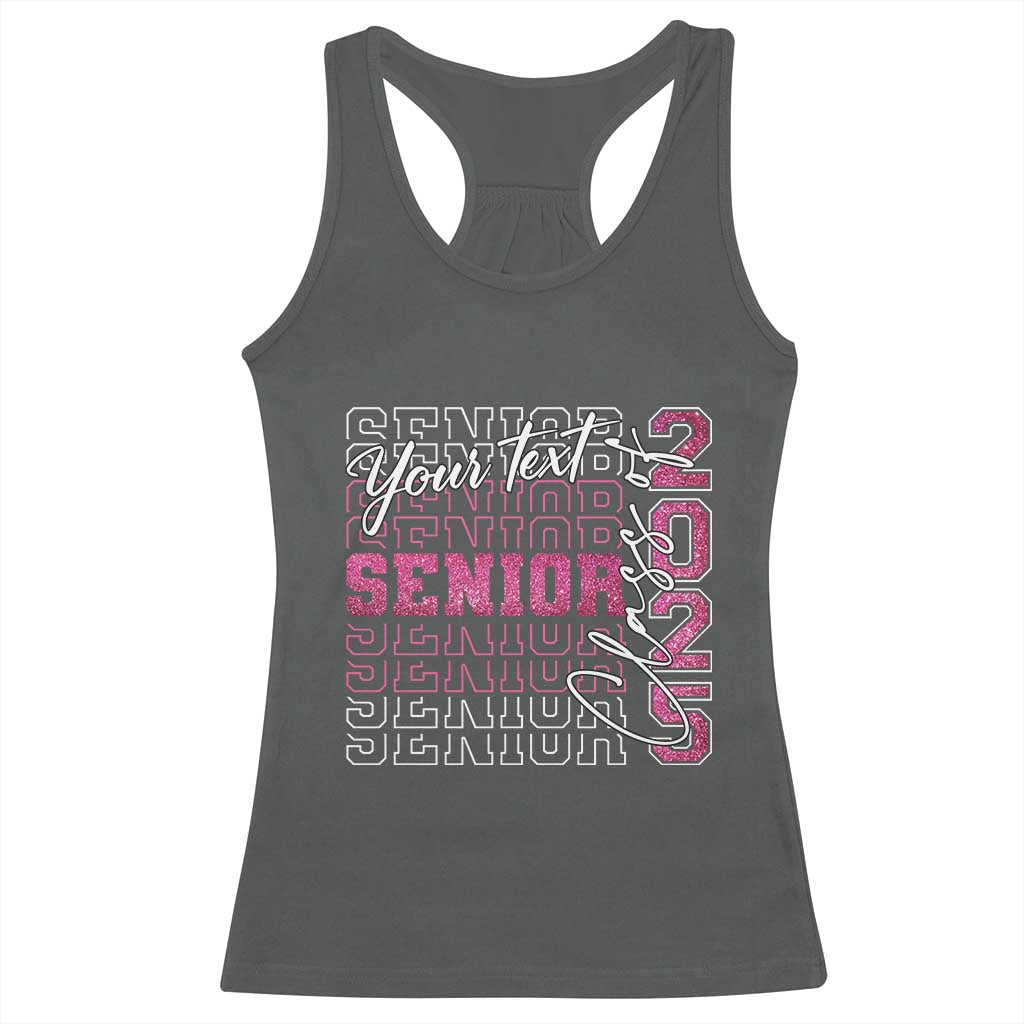 Personalized Senior 2025 Racerback Tank Top Custom Text Class Of 2025 Graduation Glitter Print TS11 Dark Heather Print Your Wear