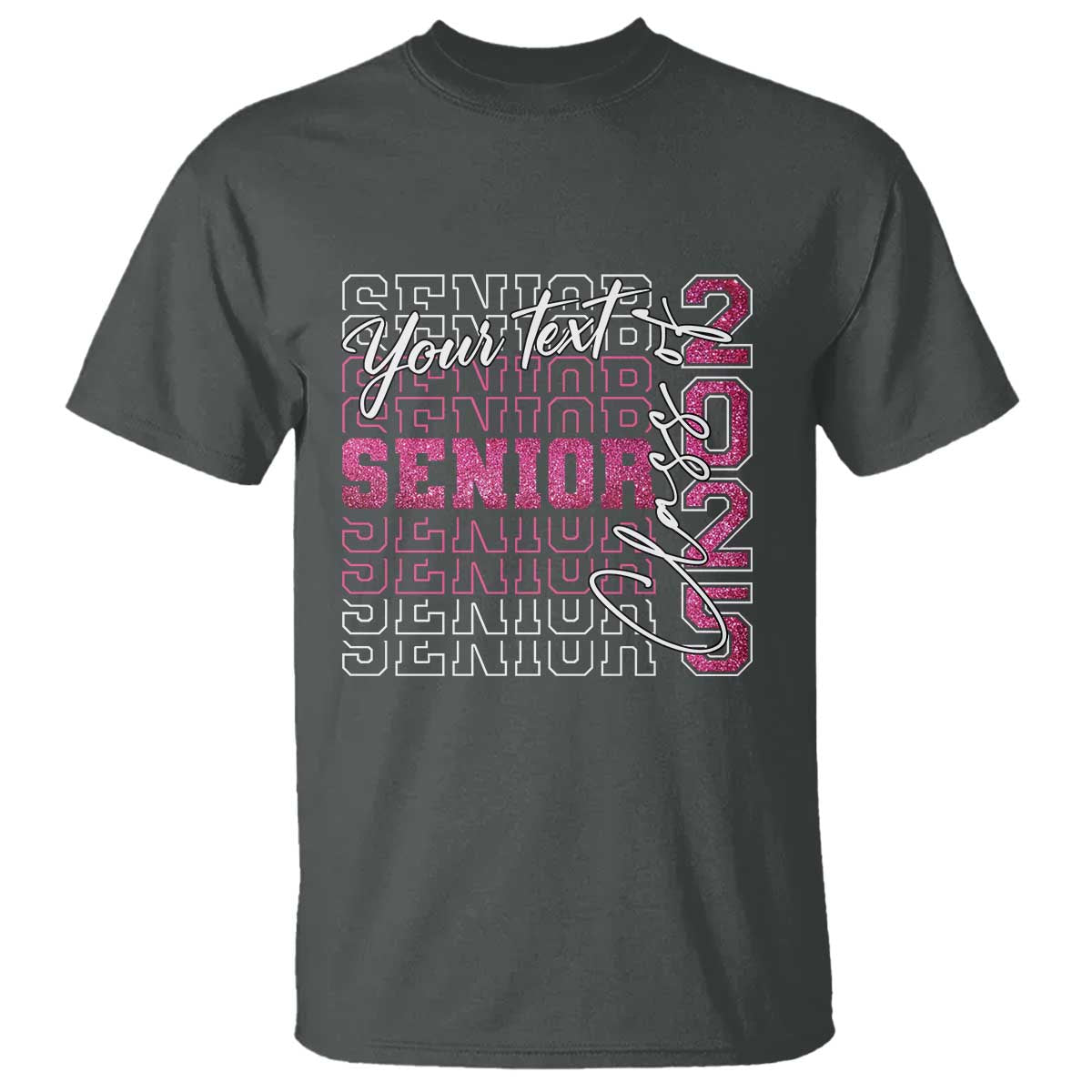 Personalized Senior 2025 T Shirt Custom Text Class Of 2025 Graduation Glitter Print TS11 Dark Heather Print Your Wear
