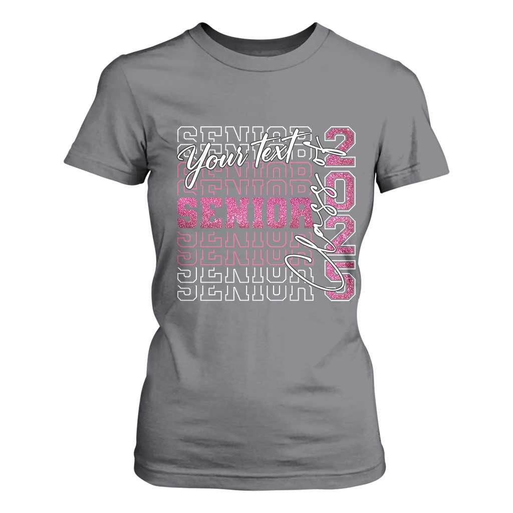 Personalized Senior 2025 T Shirt For Women Custom Text Class Of 2025 Graduation Glitter Print TS11 Charcoal Print Your Wear