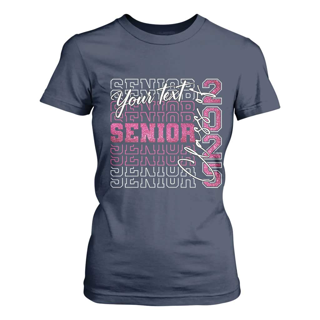 Personalized Senior 2025 T Shirt For Women Custom Text Class Of 2025 Graduation Glitter Print TS11 Navy Print Your Wear