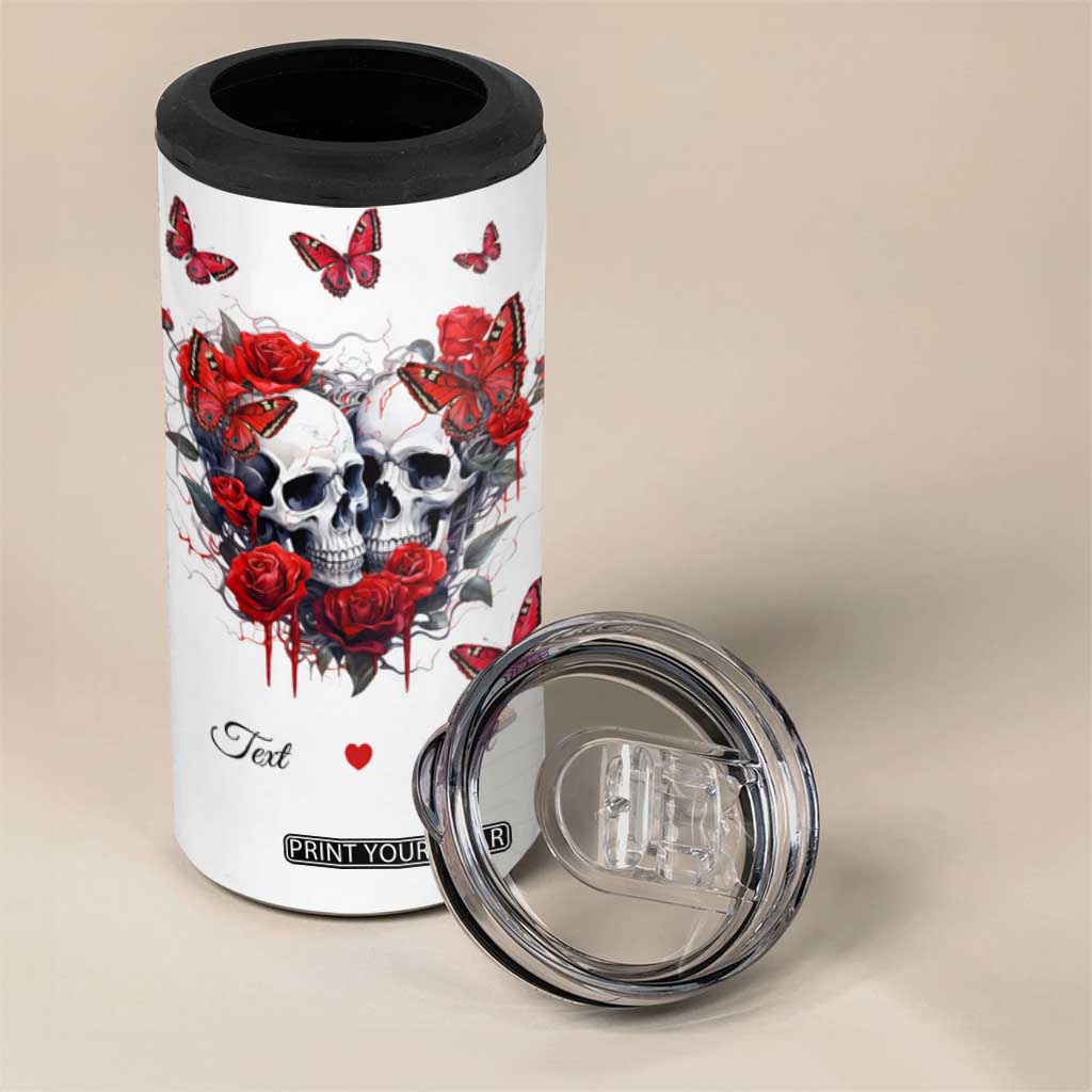 Personalized Skull Couple 4 in 1 Can Cooler Tumbler with From Our First Kiss Till Our Last Breath Quote TS04 Print Your Wear