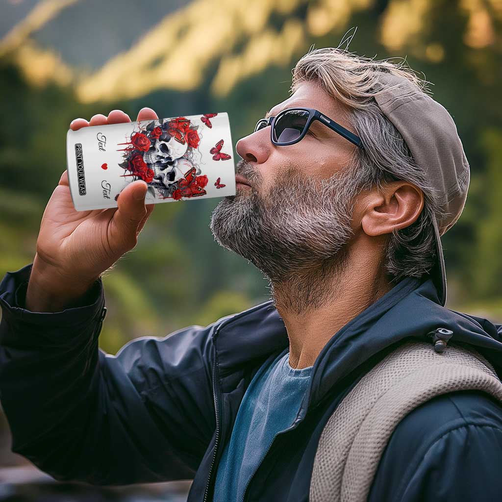 Personalized Skull Couple 4 in 1 Can Cooler Tumbler with From Our First Kiss Till Our Last Breath Quote TS04 Print Your Wear