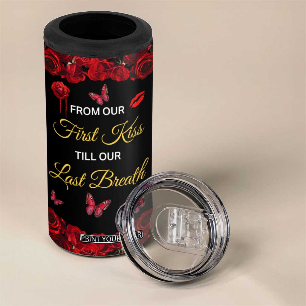 Personalized Skull Couple 4 in 1 Can Cooler Tumbler with From Our First Kiss Till Our Last Breath Romantic Theme TS04 Print Your Wear