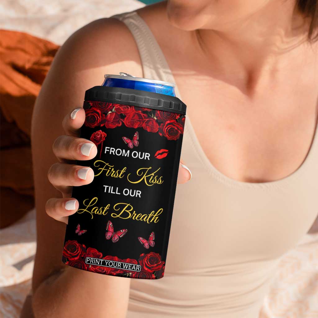 Personalized Skull Couple 4 in 1 Can Cooler Tumbler with From Our First Kiss Till Our Last Breath Romantic Theme TS04 Print Your Wear