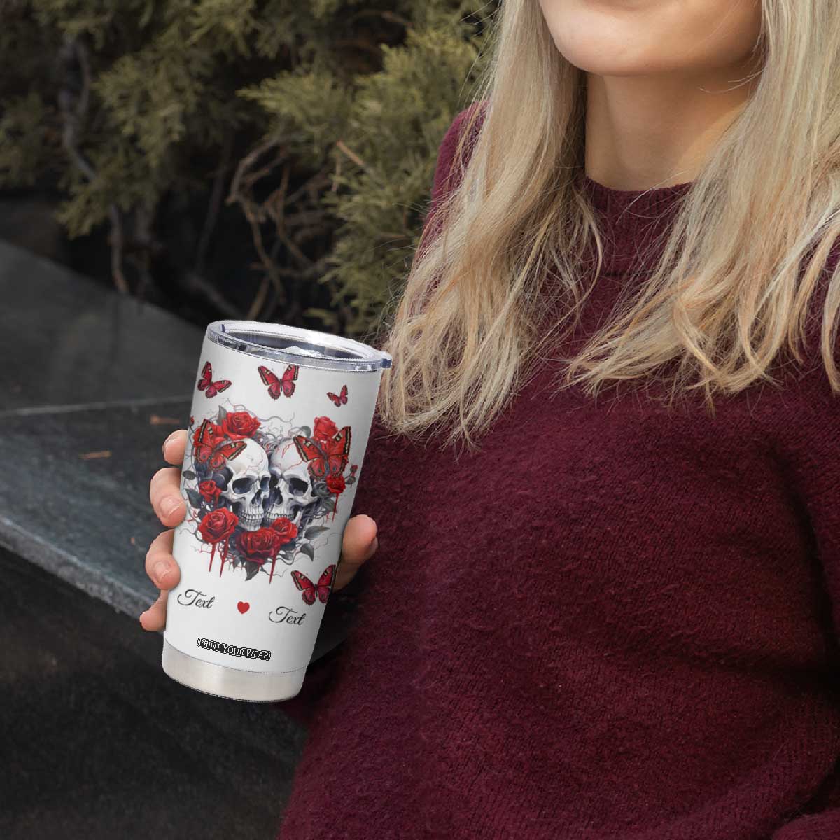 Personalized Skull Couple Tumbler Cup with From Our First Kiss Till Our Last Breath Quote TS04 Print Your Wear