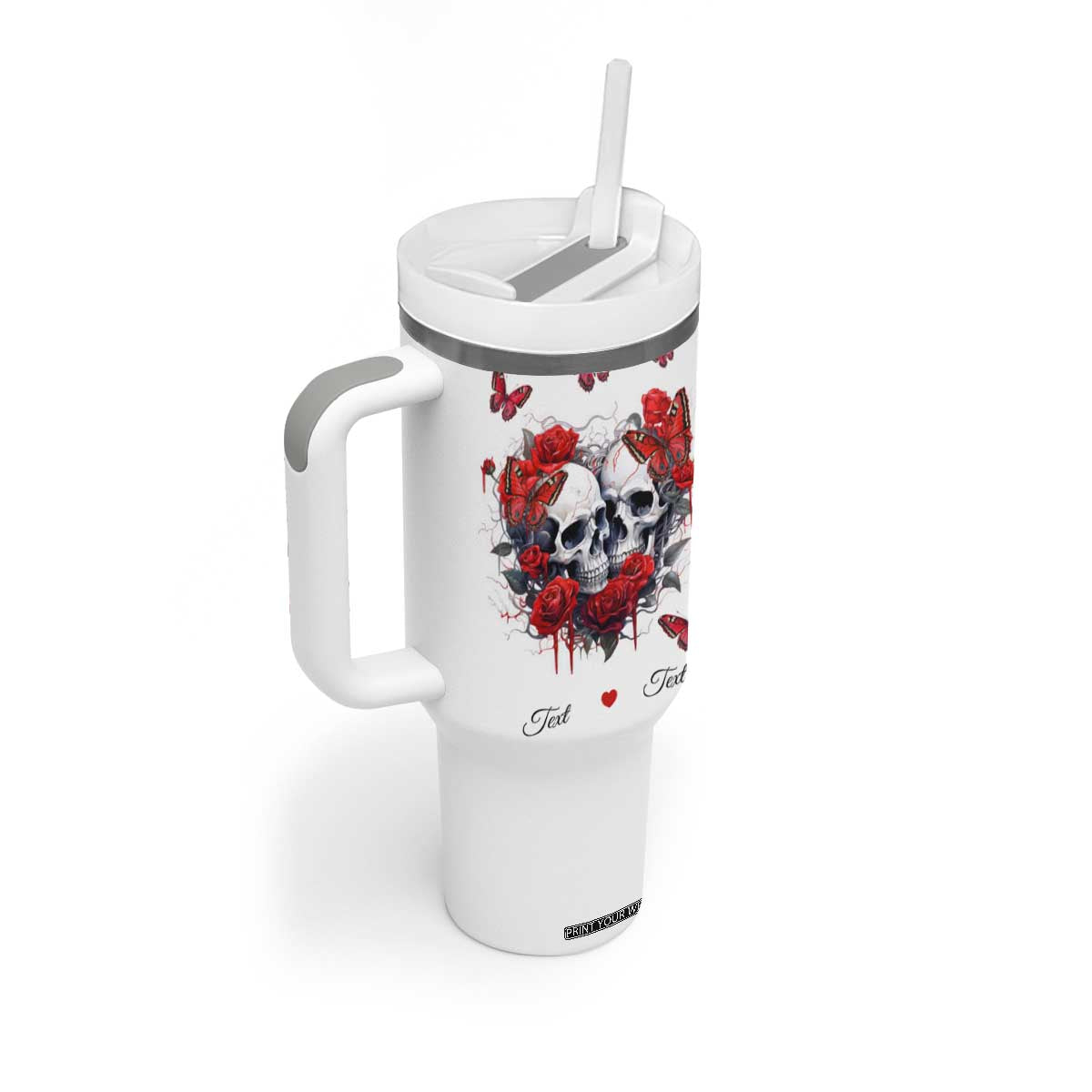 Personalized Skull Couple Tumbler With Handle with From Our First Kiss Till Our Last Breath Quote TS04 Print Your Wear