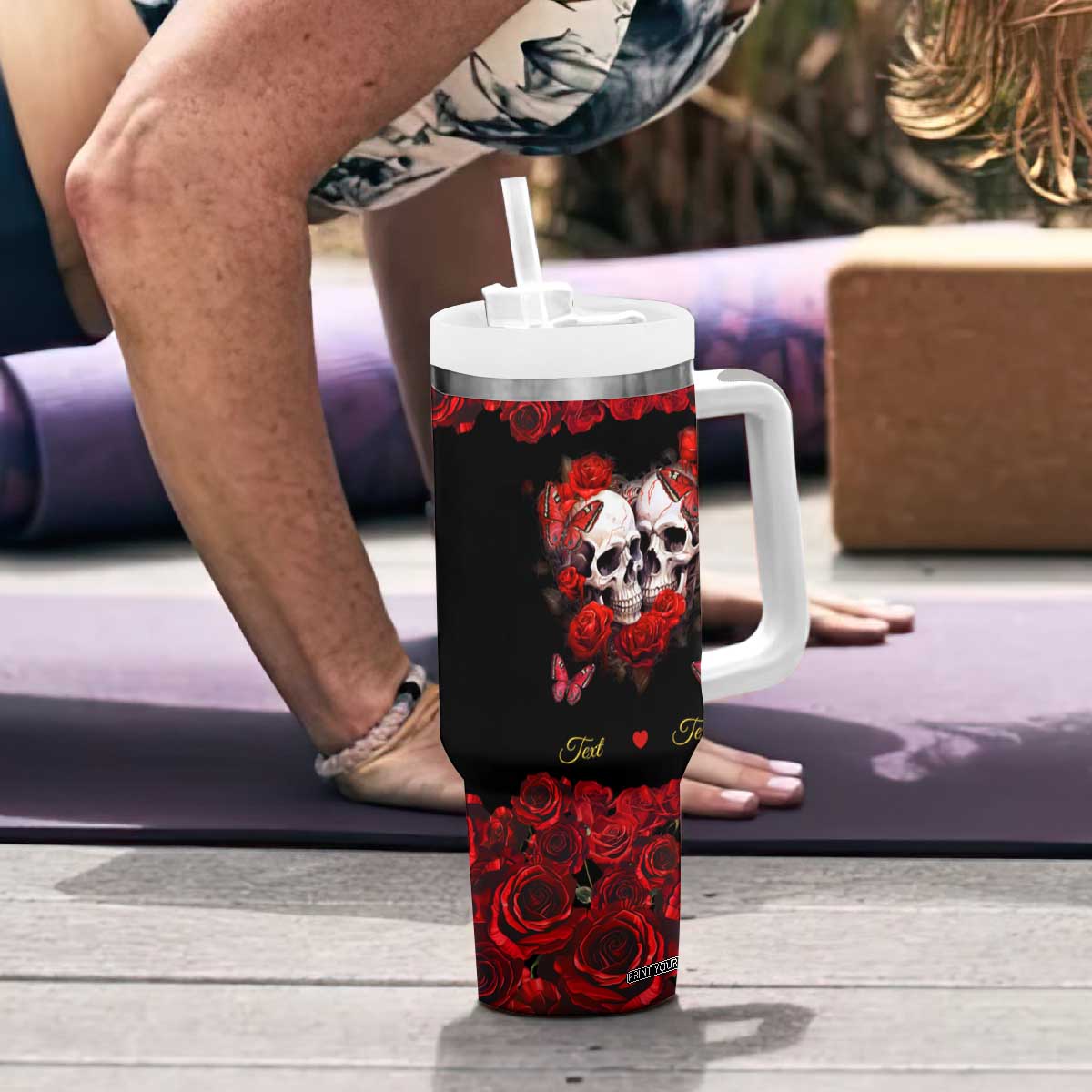 Personalized Skull Couple Tumbler With Handle with From Our First Kiss Till Our Last Breath Romantic Theme TS04 Print Your Wear