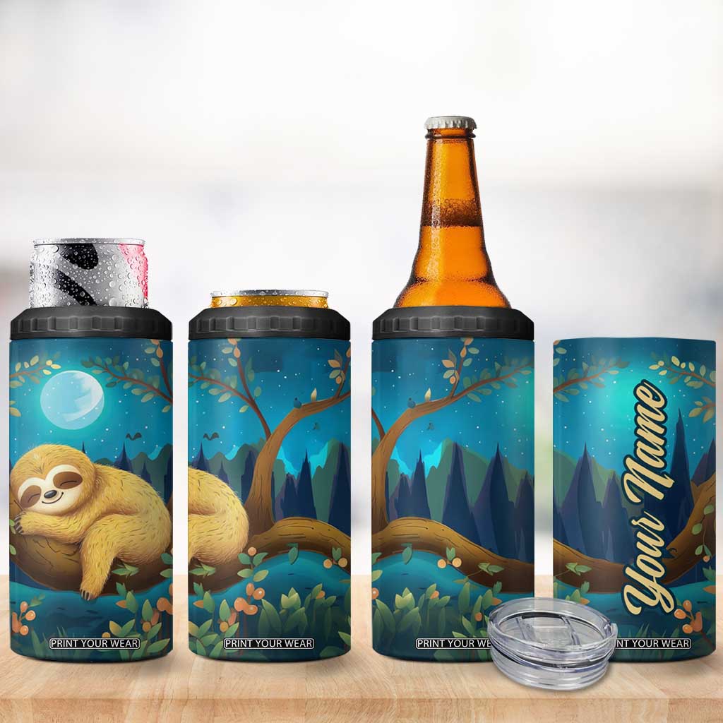 Personalized Sleeping Sloth 4 in 1 Can Cooler Tumbler with Relaxed Mood Artwork TS04 Print Your Wear