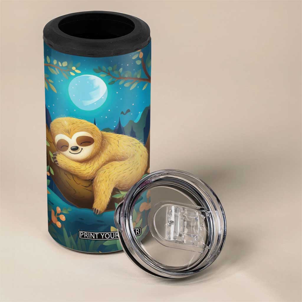 Personalized Sleeping Sloth 4 in 1 Can Cooler Tumbler with Relaxed Mood Artwork TS04 Print Your Wear