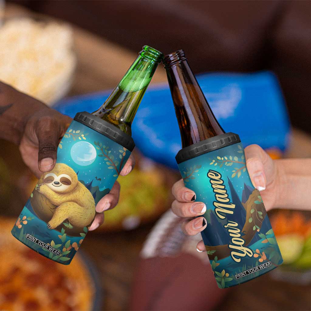 Personalized Sleeping Sloth 4 in 1 Can Cooler Tumbler with Relaxed Mood Artwork TS04 Print Your Wear