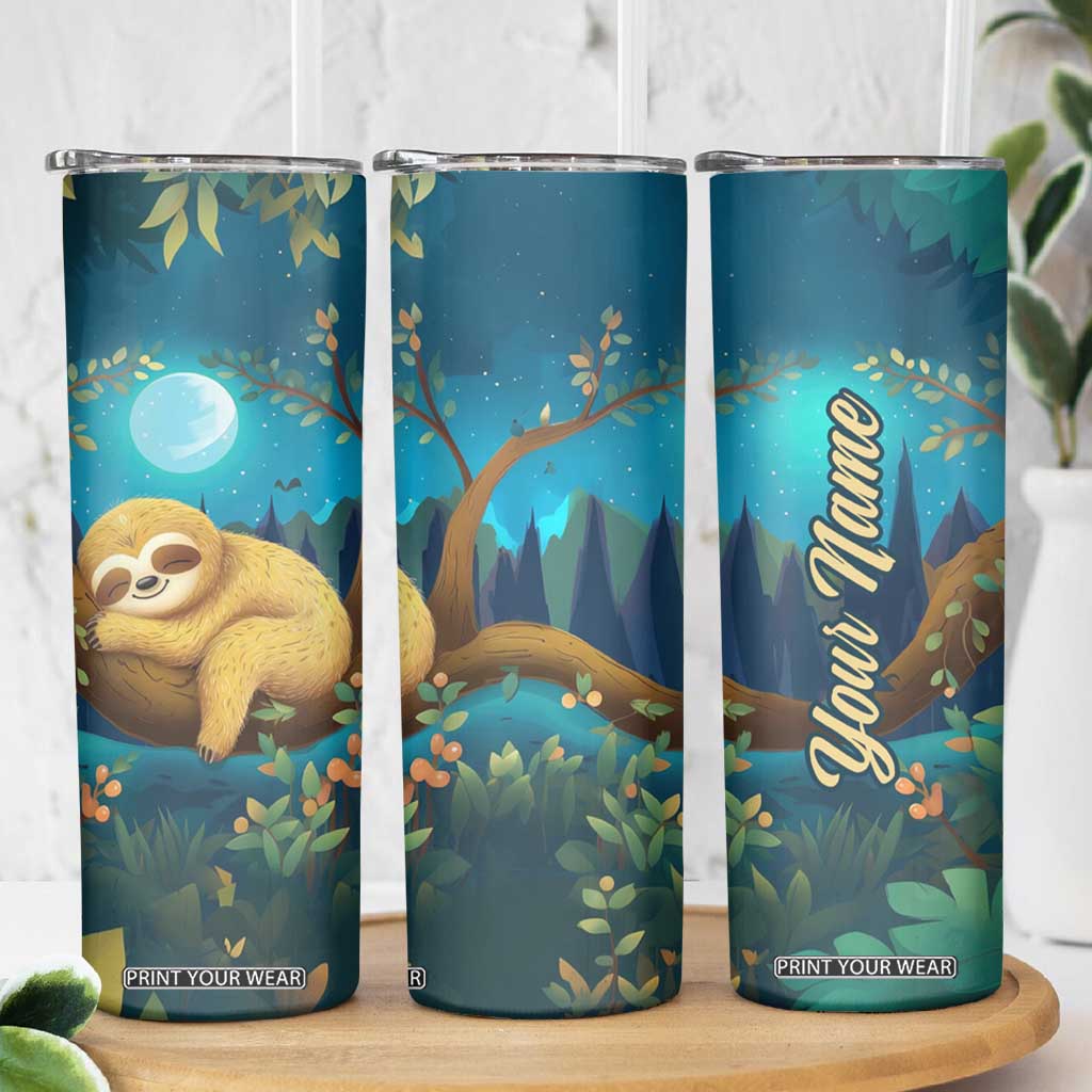 Personalized Sleeping Sloth Skinny Tumbler with Relaxed Mood Artwork TS04 Print Your Wear