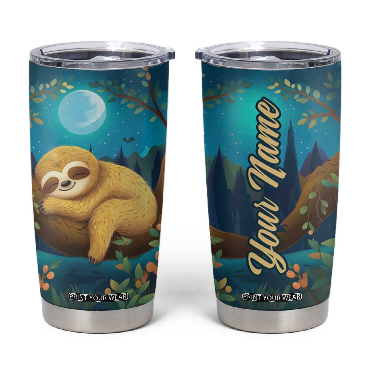 Personalized Sleeping Sloth Tumbler Cup with Relaxed Mood Artwork TS04 Multicolor Print Your Wear
