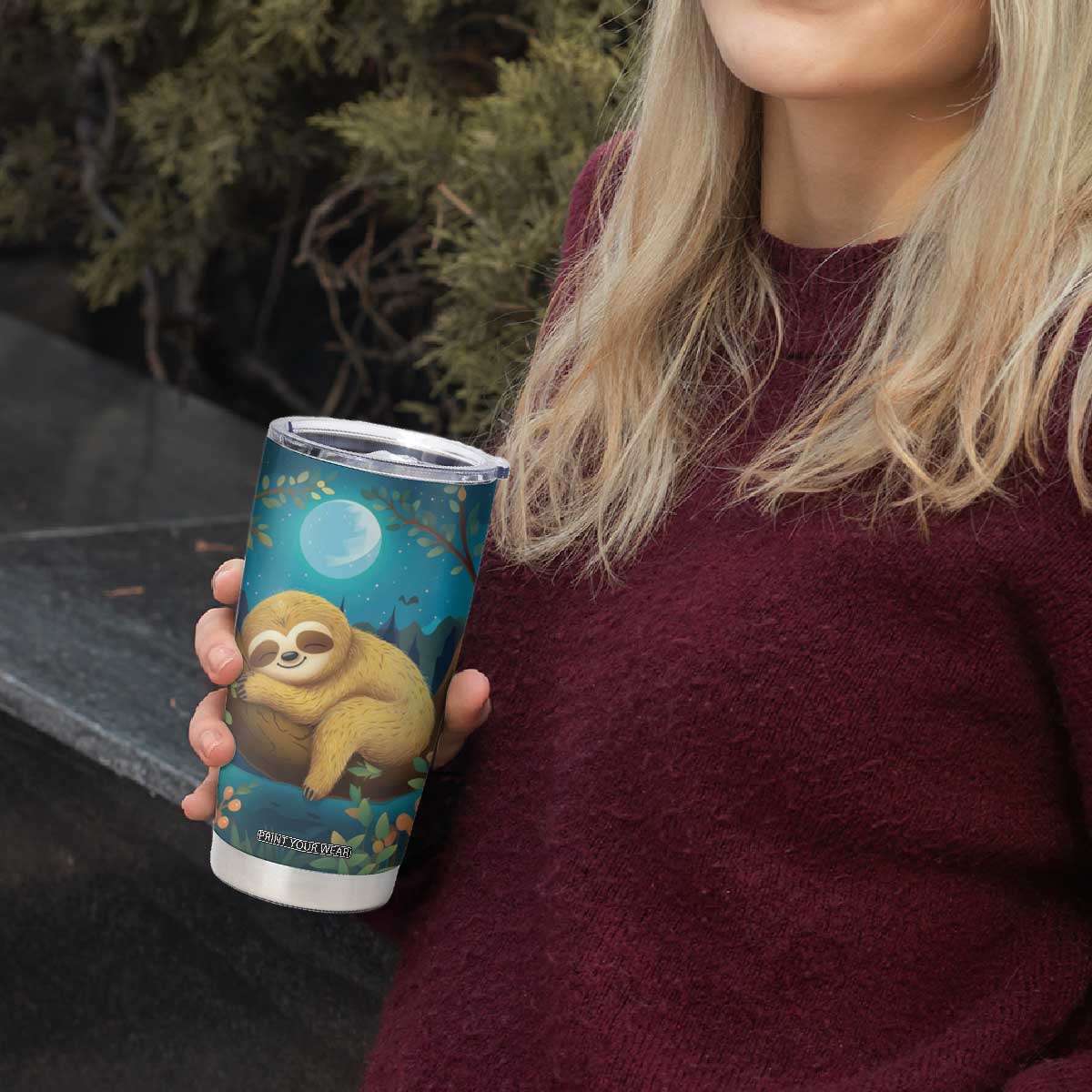 Personalized Sleeping Sloth Tumbler Cup with Relaxed Mood Artwork TS04 Print Your Wear