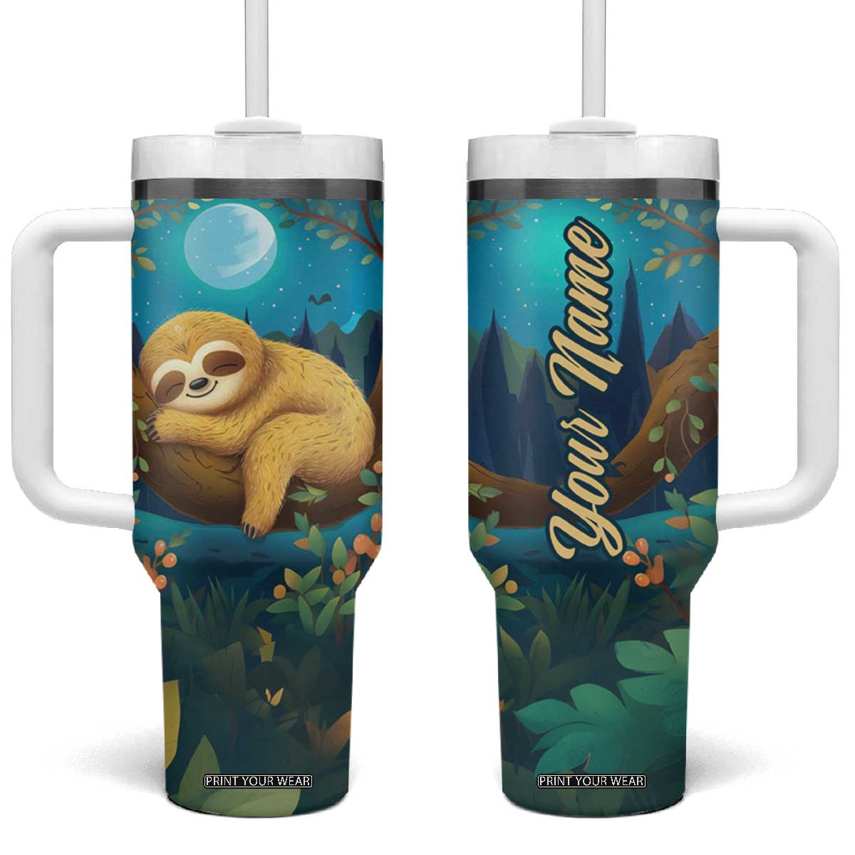 Personalized Sleeping Sloth Tumbler With Handle with Relaxed Mood Artwork TS04 One Size: 40 oz Multicolor Print Your Wear
