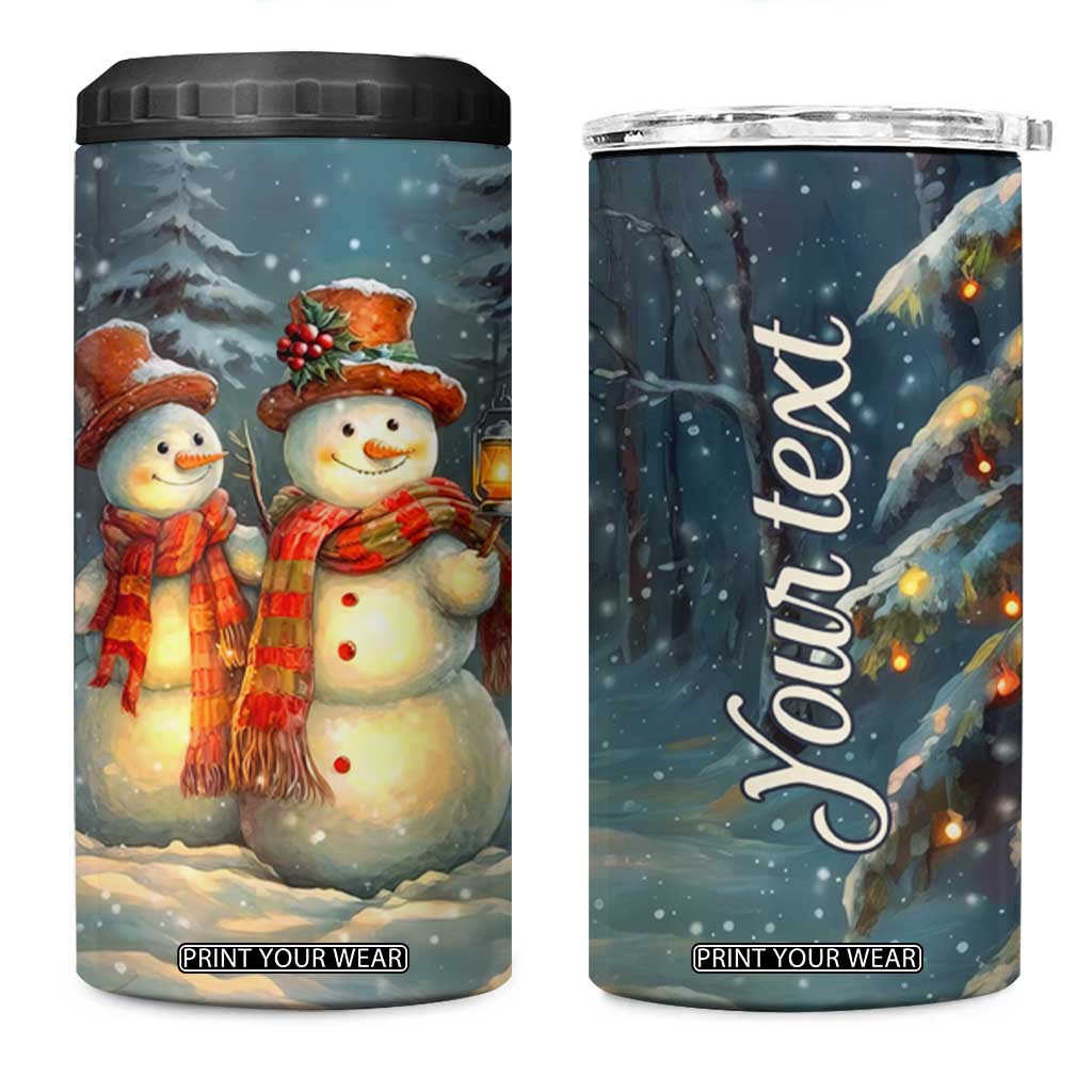 Personalized Snowman Couple 4 in 1 Can Cooler Tumbler Winter Love Illustration with Lanterns and Christmas Tree TS04 One Size: 16 oz Multicolor Print Your Wear