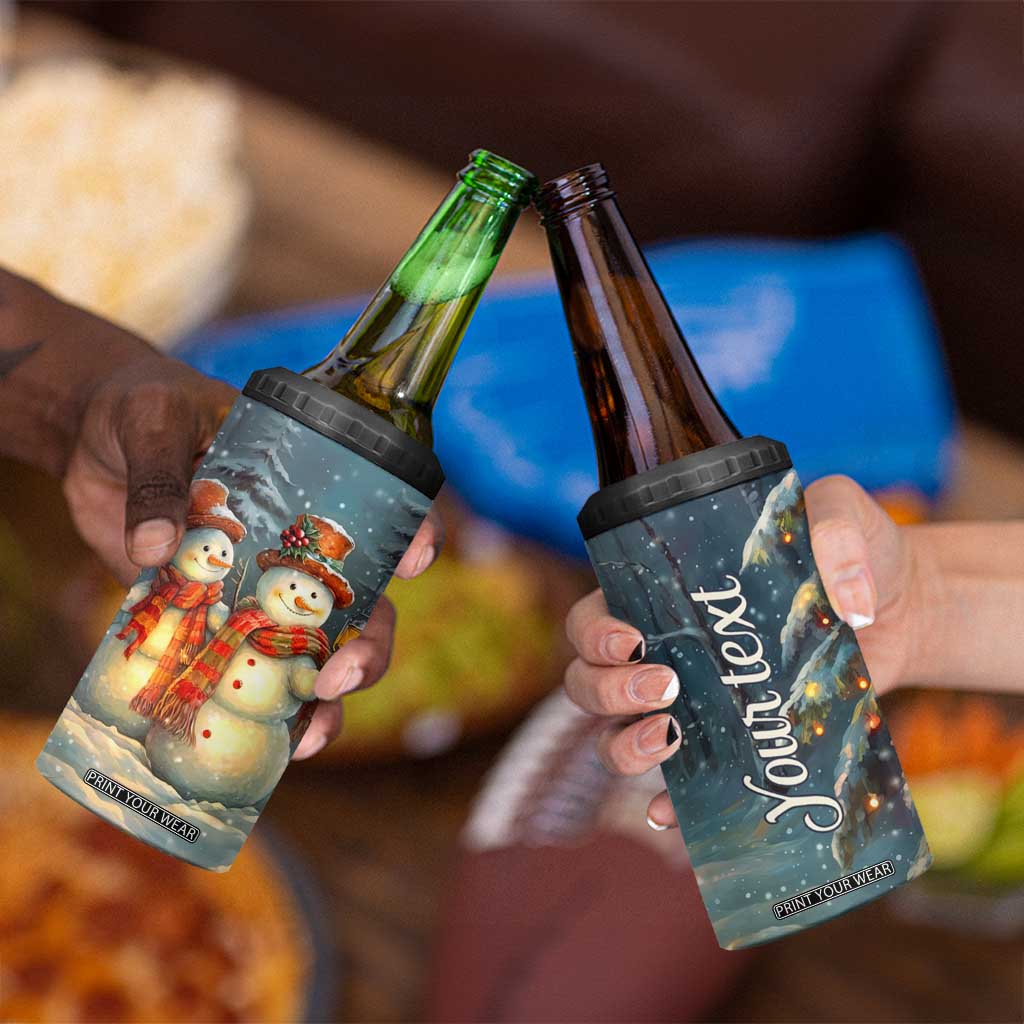 Personalized Snowman Couple 4 in 1 Can Cooler Tumbler Winter Love Illustration with Lanterns and Christmas Tree TS04 Print Your Wear