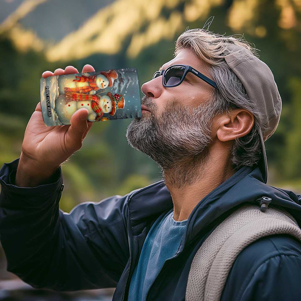 Personalized Snowman Couple 4 in 1 Can Cooler Tumbler Winter Love Illustration with Lanterns and Christmas Tree TS04 Print Your Wear