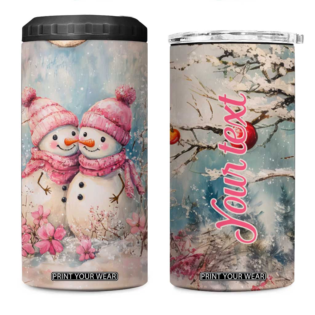 Personalized Snowman Couple 4 in 1 Can Cooler Tumbler with Floral Decorative Theme TS04 One Size: 16 oz Multicolor Print Your Wear