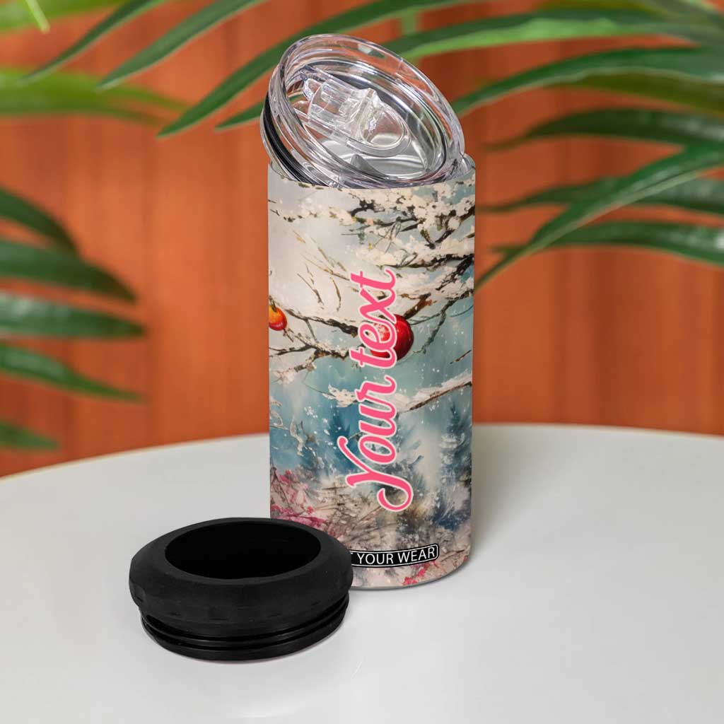 Personalized Snowman Couple 4 in 1 Can Cooler Tumbler with Floral Decorative Theme TS04 Print Your Wear