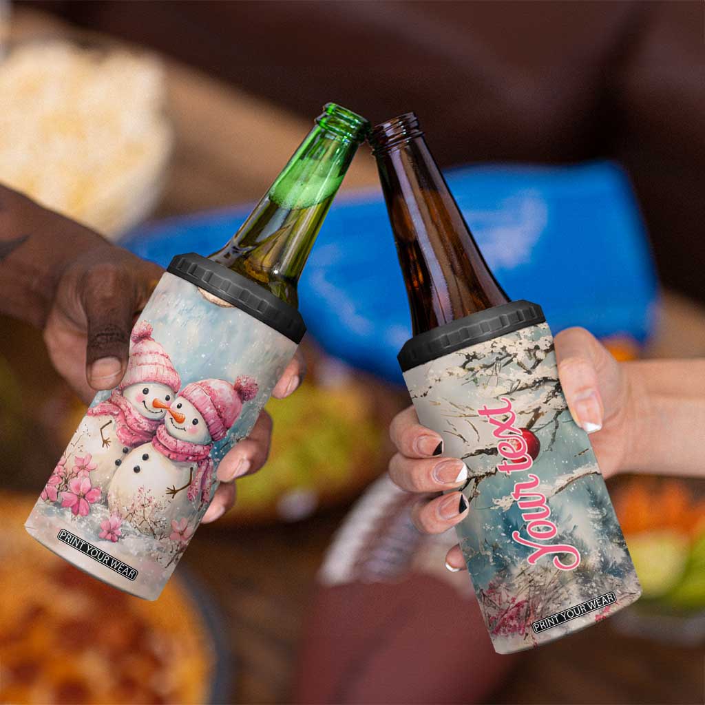 Personalized Snowman Couple 4 in 1 Can Cooler Tumbler with Floral Decorative Theme TS04 Print Your Wear