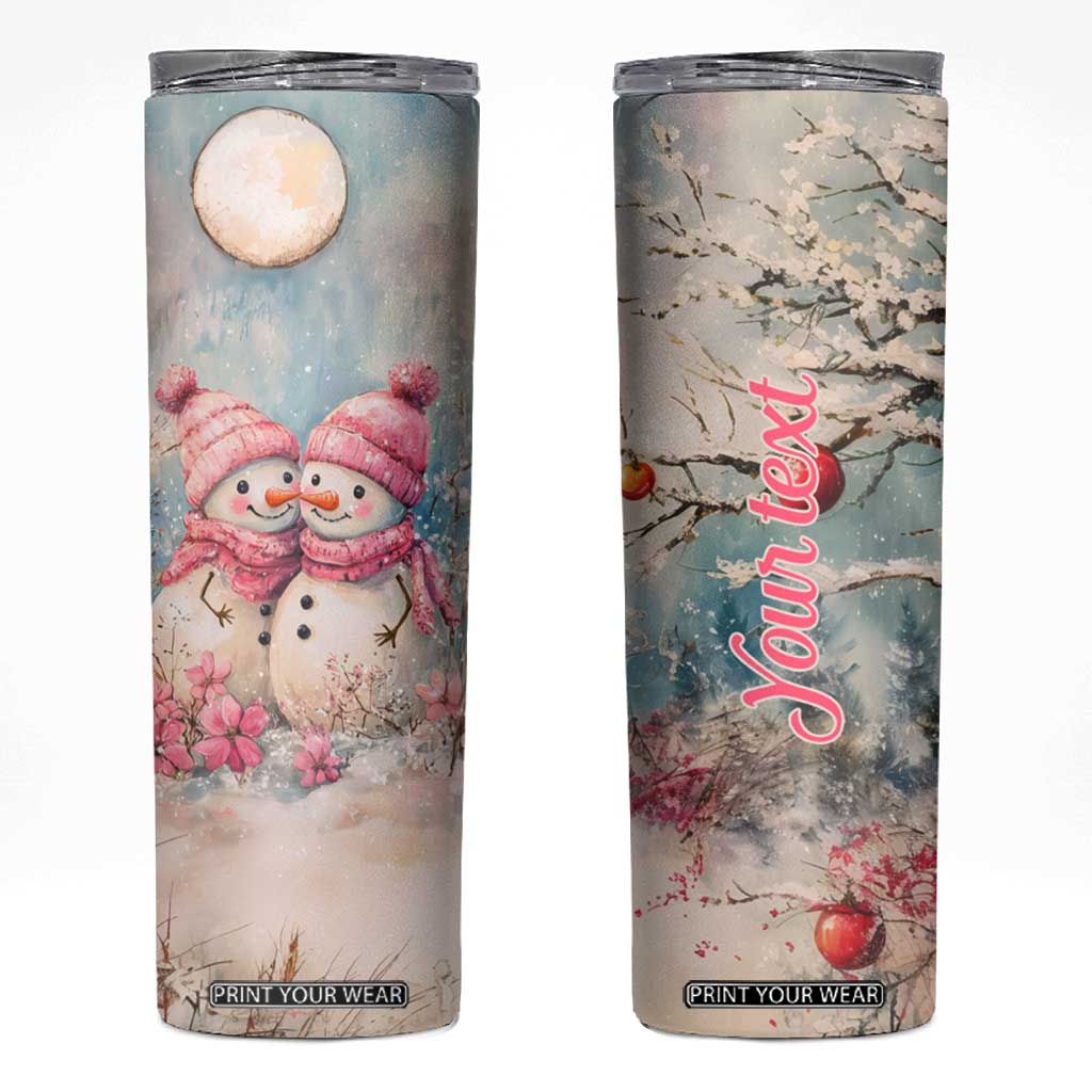 Personalized Snowman Couple Skinny Tumbler with Floral Decorative Theme TS04 Multicolor Print Your Wear