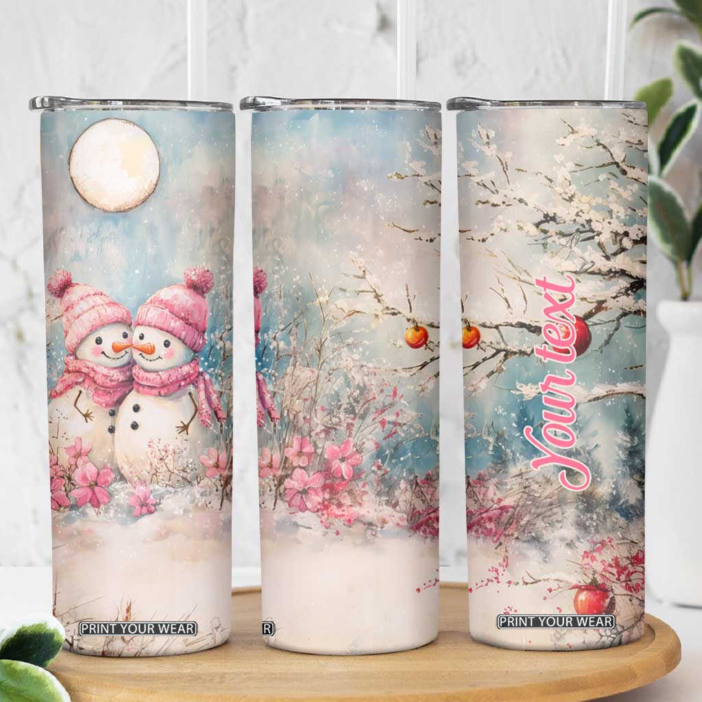 Personalized Snowman Couple Skinny Tumbler with Floral Decorative Theme TS04 Print Your Wear