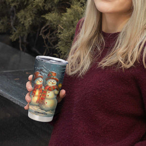 Personalized Snowman Couple Tumbler Cup Winter Love Illustration with Lanterns and Christmas Tree TS04 Print Your Wear