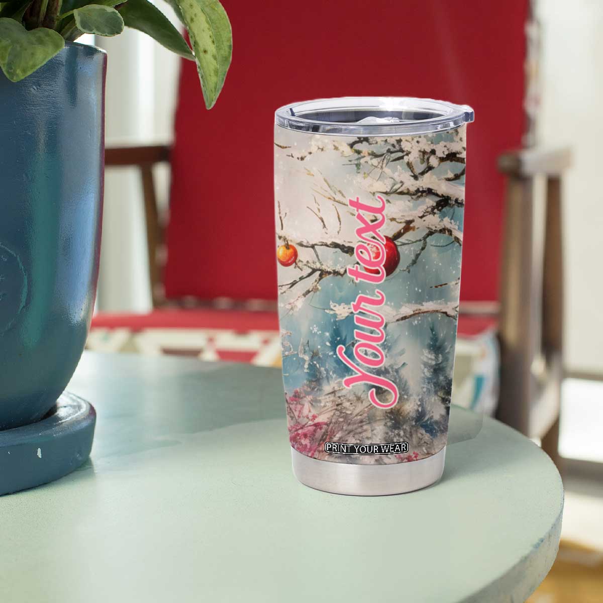 Personalized Snowman Couple Tumbler Cup with Floral Decorative Theme TS04 Print Your Wear