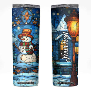 Personalized Snowman Skinny Tumbler with Stained Glass Style Design TS04 Multicolor Print Your Wear