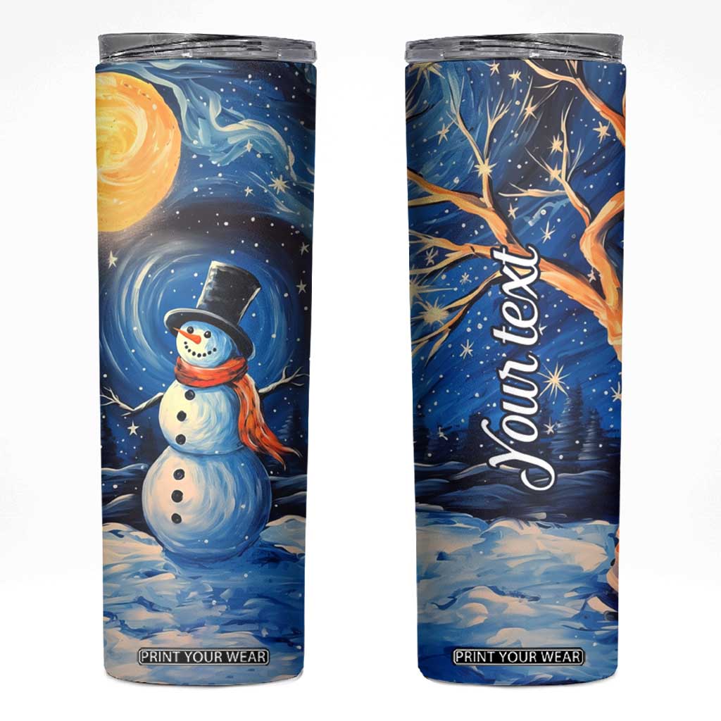 Personalized Snowman Skinny Tumbler with Starry Night Inspired Background TS04 Multicolor Print Your Wear
