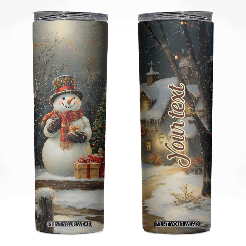 Personalized Snowman Skinny Tumbler with Vintage Christmas Theme TS04 Multicolor Print Your Wear