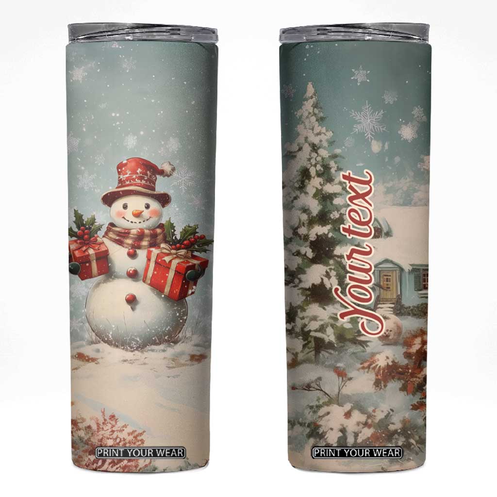 Personalized Snowman Skinny Tumbler with Vintage Style Illustration TS04 Multicolor Print Your Wear