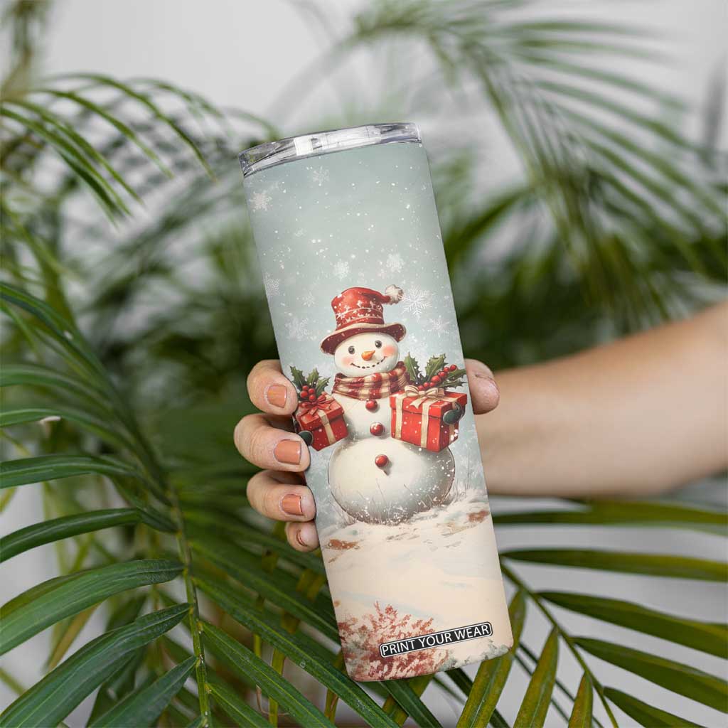 Personalized Snowman Skinny Tumbler with Vintage Style Illustration TS04 Print Your Wear