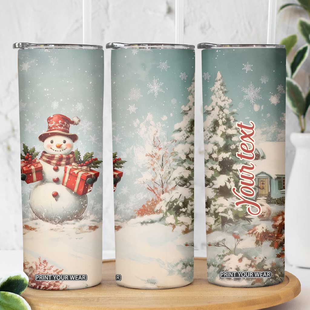 Personalized Snowman Skinny Tumbler with Vintage Style Illustration TS04 Print Your Wear