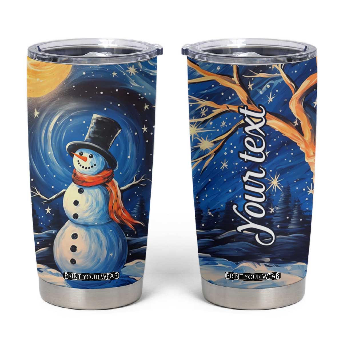 Personalized Snowman Tumbler Cup with Starry Night Inspired Background TS04 Multicolor Print Your Wear