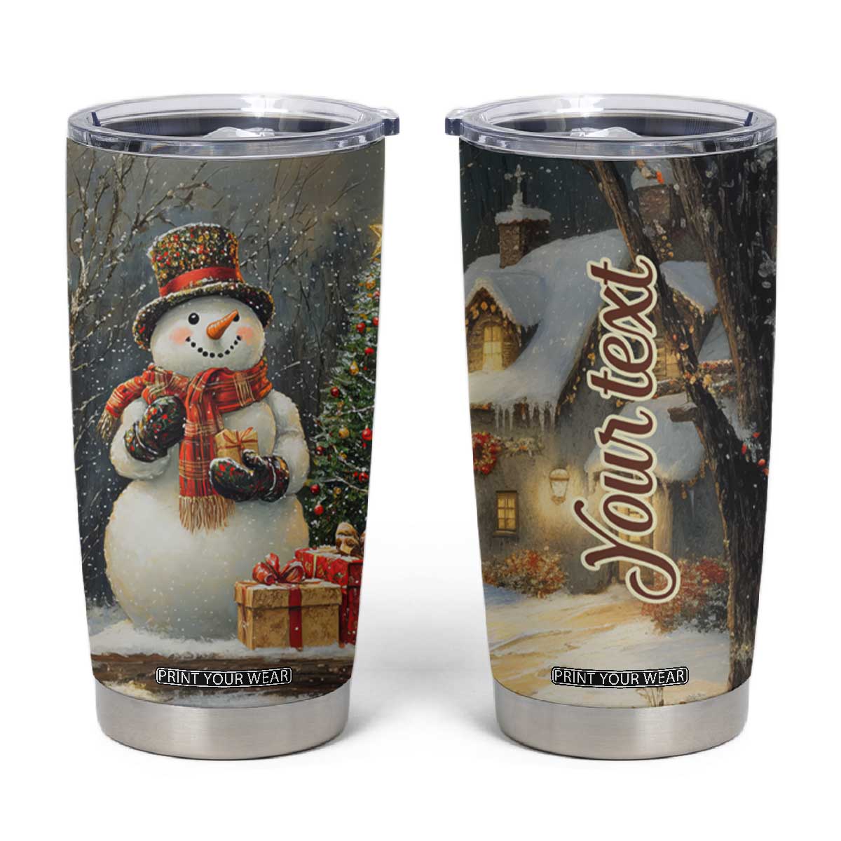 Personalized Snowman Tumbler Cup with Vintage Christmas Theme TS04 Multicolor Print Your Wear