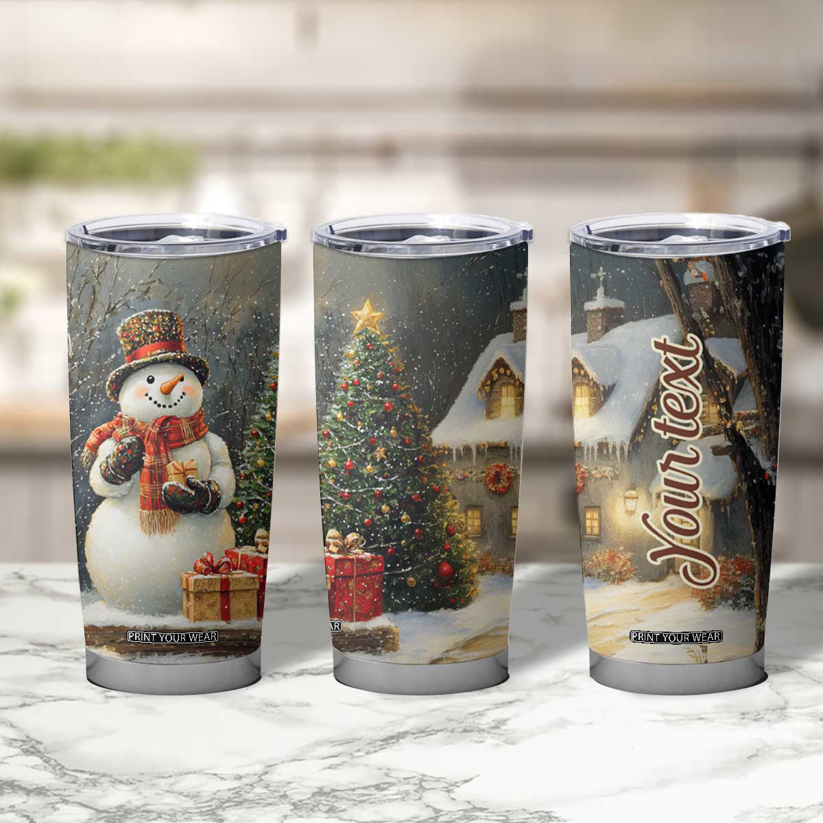 Personalized Snowman Tumbler Cup with Vintage Christmas Theme TS04 Print Your Wear