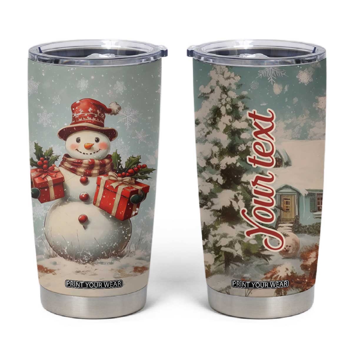 Personalized Snowman Tumbler Cup with Vintage Style Illustration TS04 Multicolor Print Your Wear