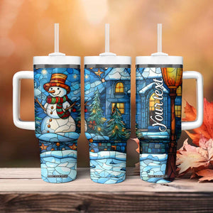 Personalized Snowman Tumbler With Handle with Stained Glass Style Design TS04 Print Your Wear
