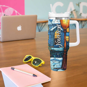 Personalized Snowman Tumbler With Handle with Stained Glass Style Design TS04 Print Your Wear