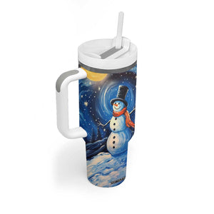 Personalized Snowman Tumbler With Handle with Starry Night Inspired Background TS04 Print Your Wear